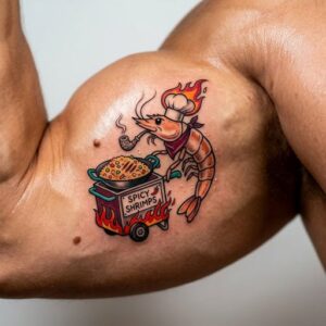 Chef Shrimp Cooking Spicy Shrimps Arm Tattoo Design Inkbulb