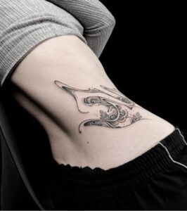 Abstract Bio-organic Flowing Lines Side Tattoo Design Inkbulb