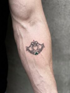 Irish Claddagh Ring and Shamrock Forearm Tattoo Design Inkbulb