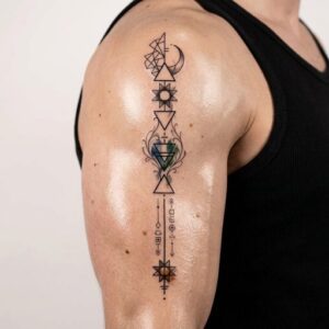 Geometric Alchemical Symbols Vertical Arm Tattoo Design Inkbulb