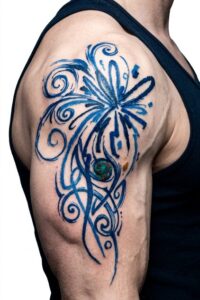 Abstract Blue Brushstroke Shoulder Tattoo Design Inkbulb