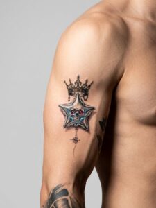 Skull Star with Crown and Compass Arm Tattoo Design Inkbulb