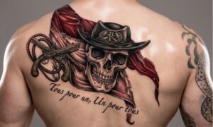 Pirate Skull with Cowboy Hat and Pistols Back Tattoo Design Inkbulb