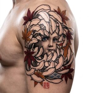 Boy looking through leaves Hand Arm Tattoo Design Inkbulb