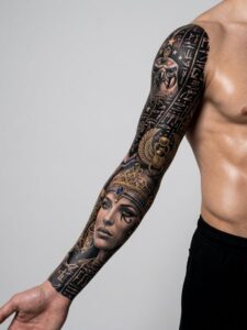 Sleeve Crying Face Hand Arm Tattoo Design Inkbulb