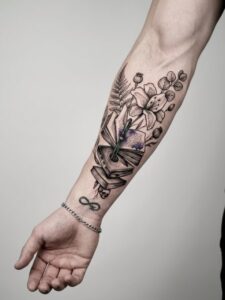 Music Flowers Arm Hand Tattoo Design Inkbulb